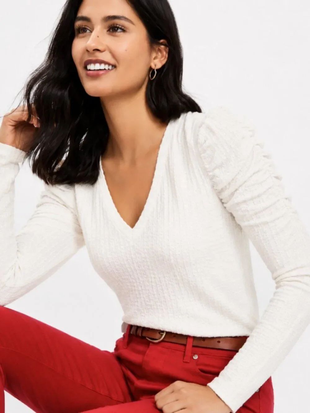 LOFT Shirred Puff Sleeve Long Sleeve Top - Size L - NWT